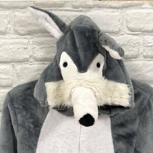 Kids Wolf One-Piece Halloween Costume Sz 6-10 Gray Warm Body Suit Fast Shipping!